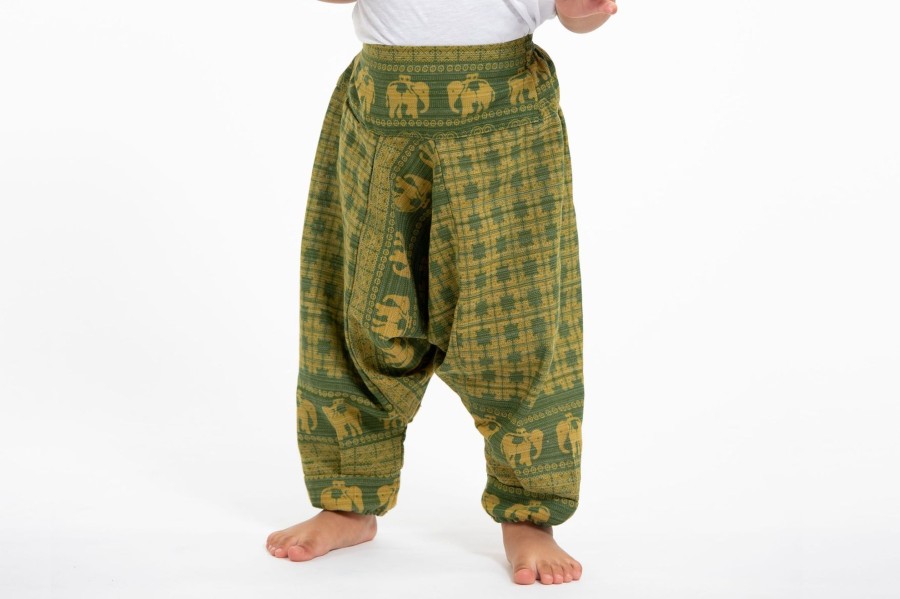 Kids HaremPants | Hill Tribe Elephant Kids Elephant Pants In Green