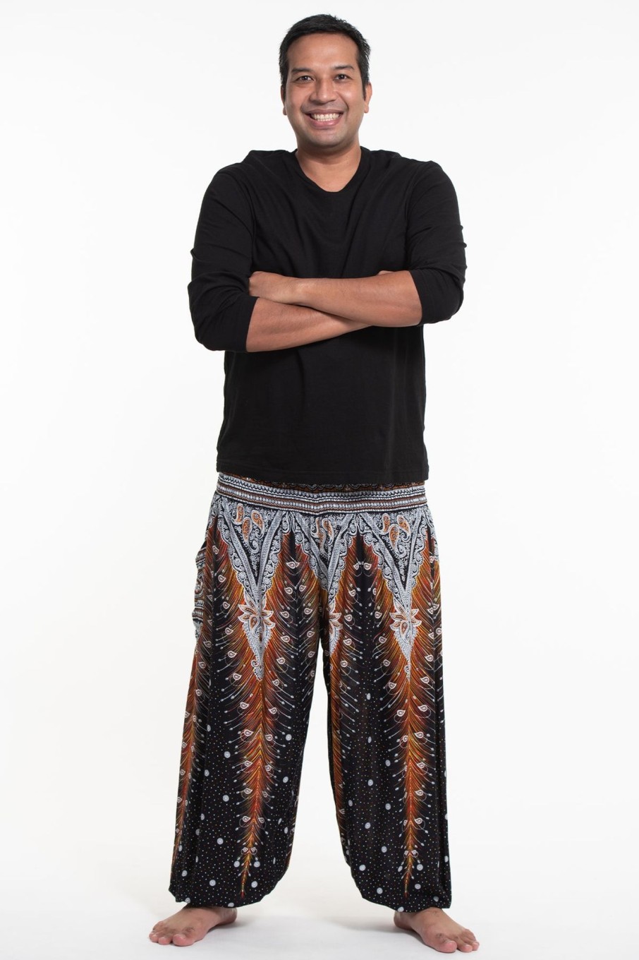 Men HaremPants | Plus Size Peacock Feathers Men'S Harem Pants In Black