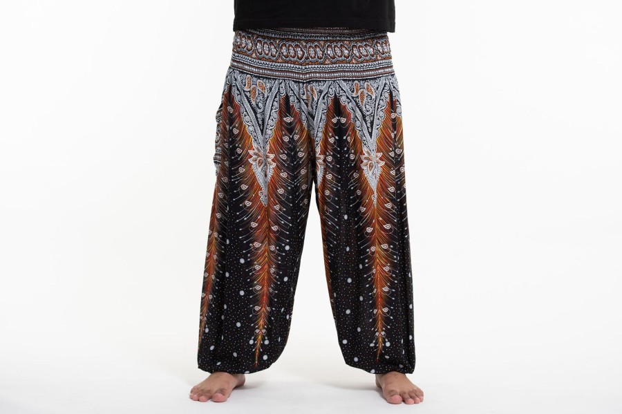 Men HaremPants | Plus Size Peacock Feathers Men'S Harem Pants In Black