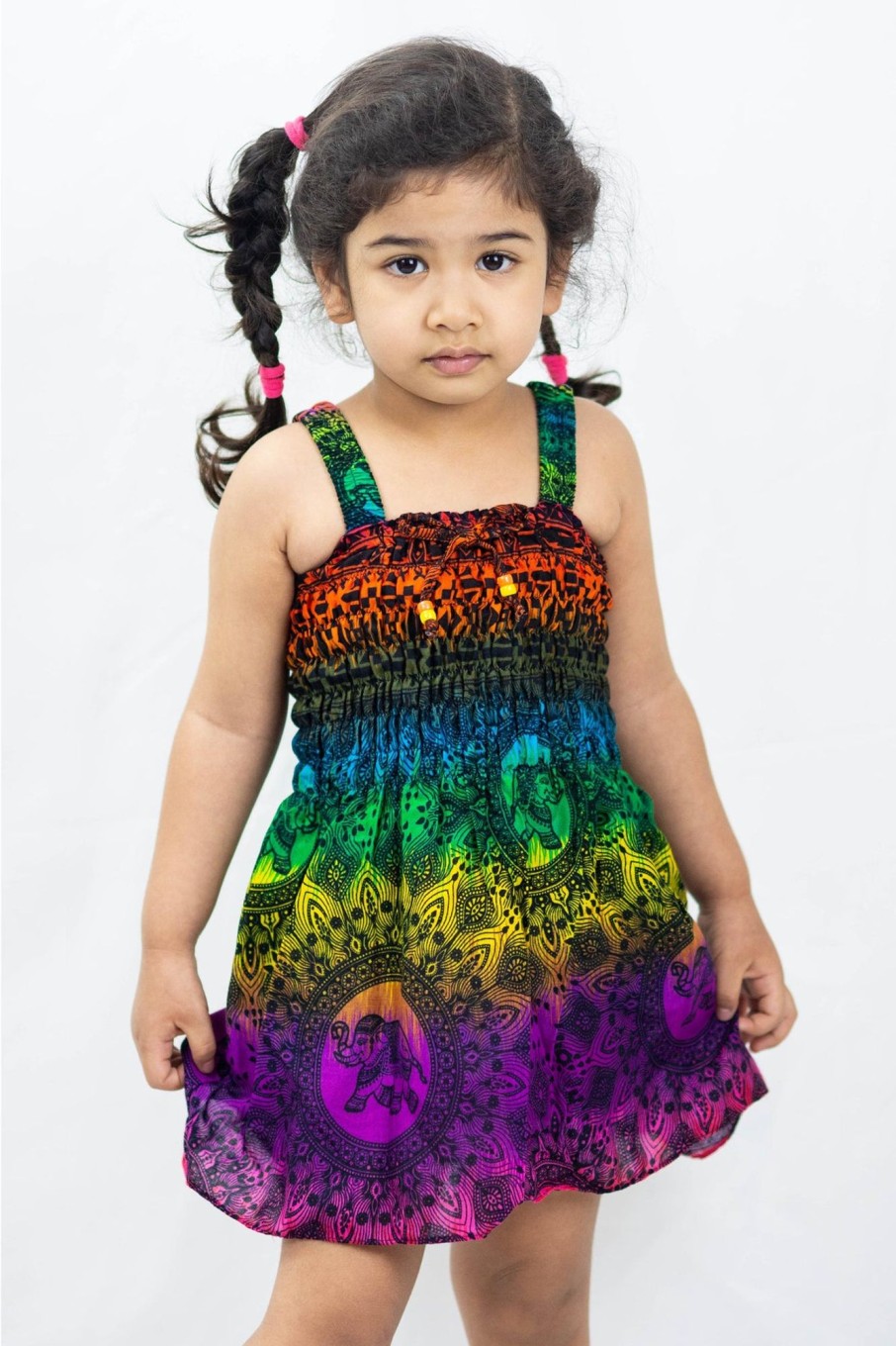 Kids HaremPants | Kids Rainbow Elephant Smock Dress In Purple