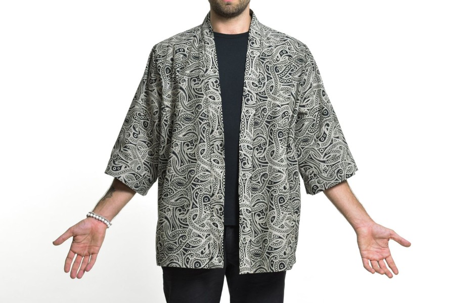 Women HaremPants | Paisley Print Cotton Kimono Cardigan In Black