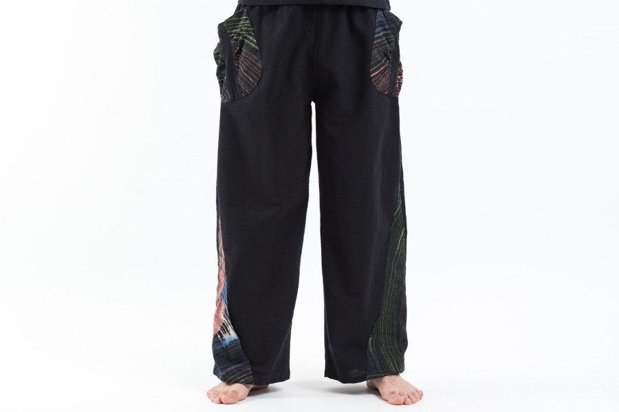 Men HaremPants | Thai Cotton Men'S Pants With Hill Tribe Trim In Black