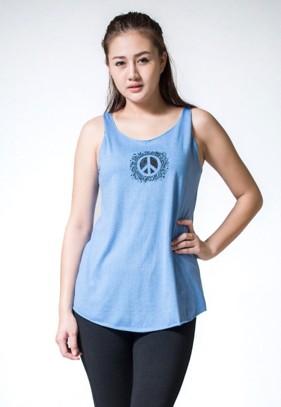 Women HaremPants | Loose Soft Vintage Style Women'S Tank Tops Peace Sign Blue