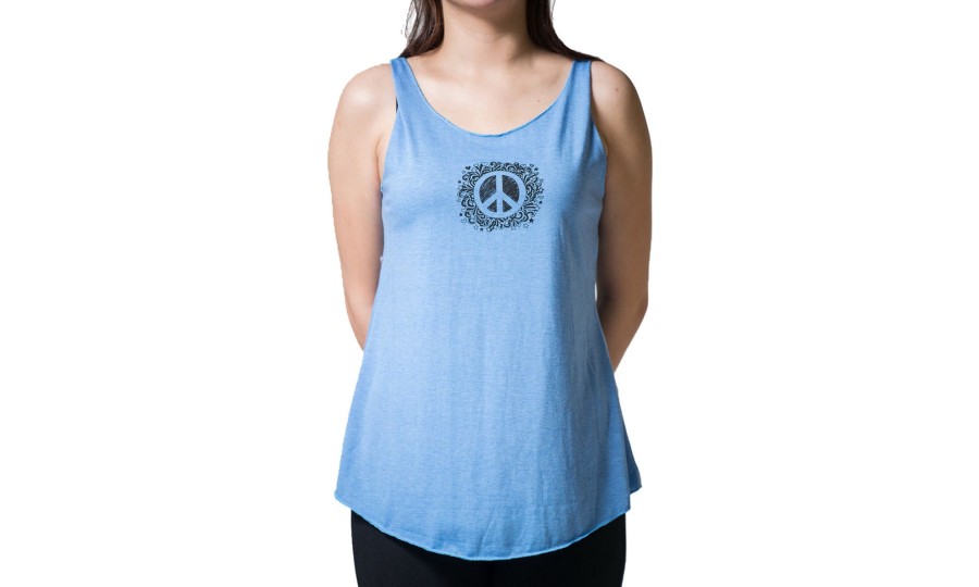 Women HaremPants | Loose Soft Vintage Style Women'S Tank Tops Peace Sign Blue