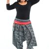 Plus Size HaremPants | Plus Size Traditional Prints Thai Hill Tribe Fabric Women'S Harem Pants With Ankle Straps Black