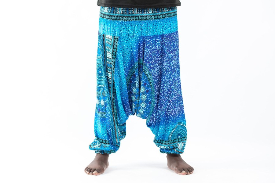 Plus Size HaremPants | Plus Size Tribal Chakras Drop Crotch Men'S Harem Pants In Blue