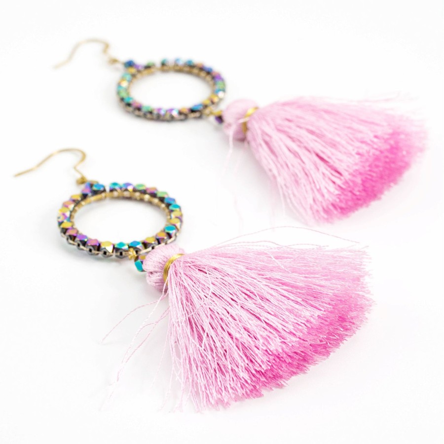 Accessories HaremPants | Circle Tassels Brass Earrings Pink