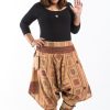 Women HaremPants | Plus Size Thai Hill Tribe Fabric Women Harem Pants With Ankle Straps In Beige