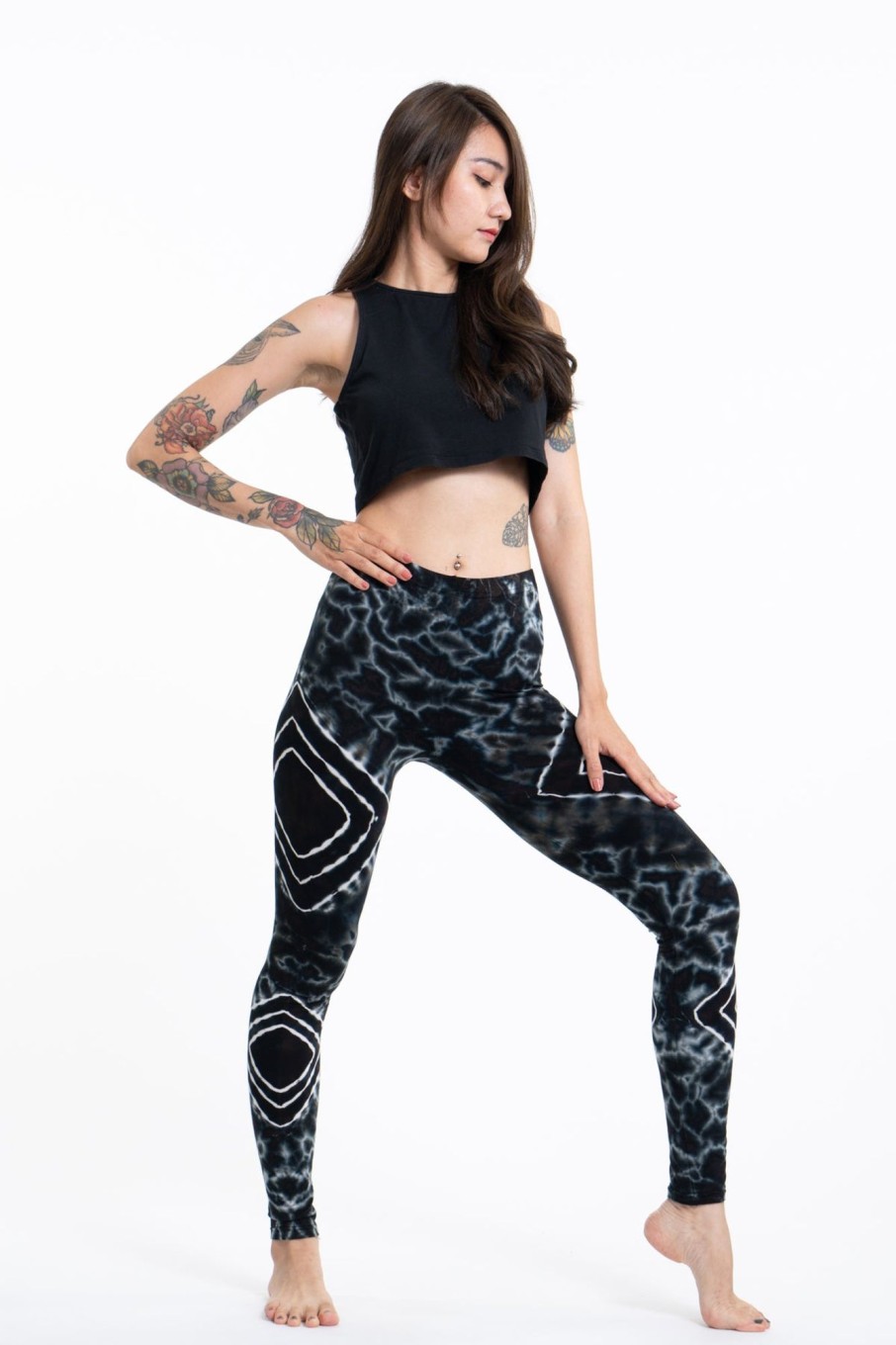 Women HaremPants | Diamond Tie Dye Cotton Leggings In Black