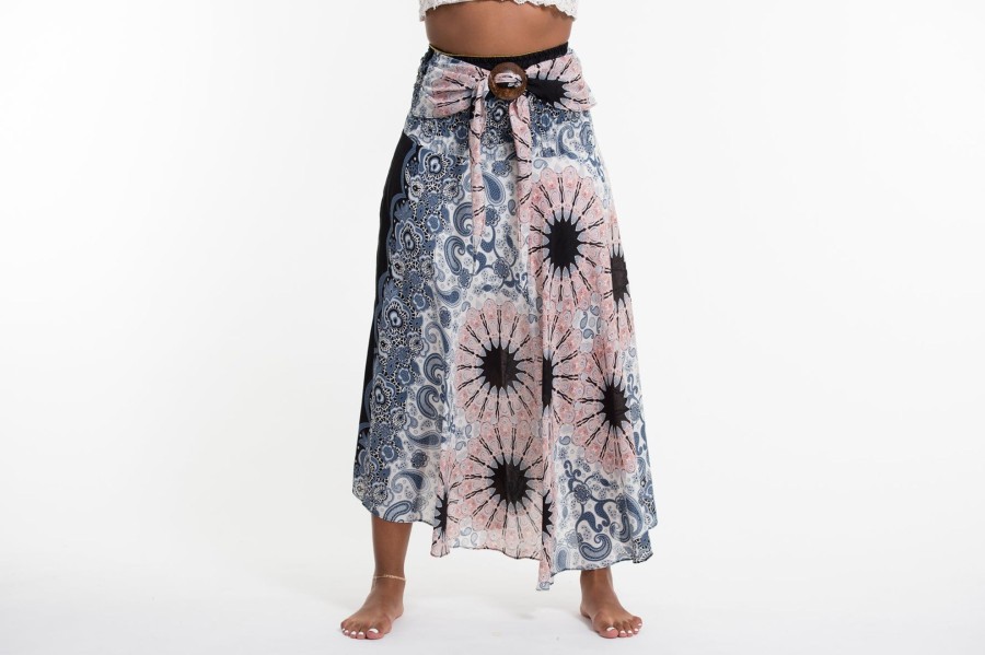 Women HaremPants | Paisley Mandalas Handkerchief Midi Skirt In Silver Gray