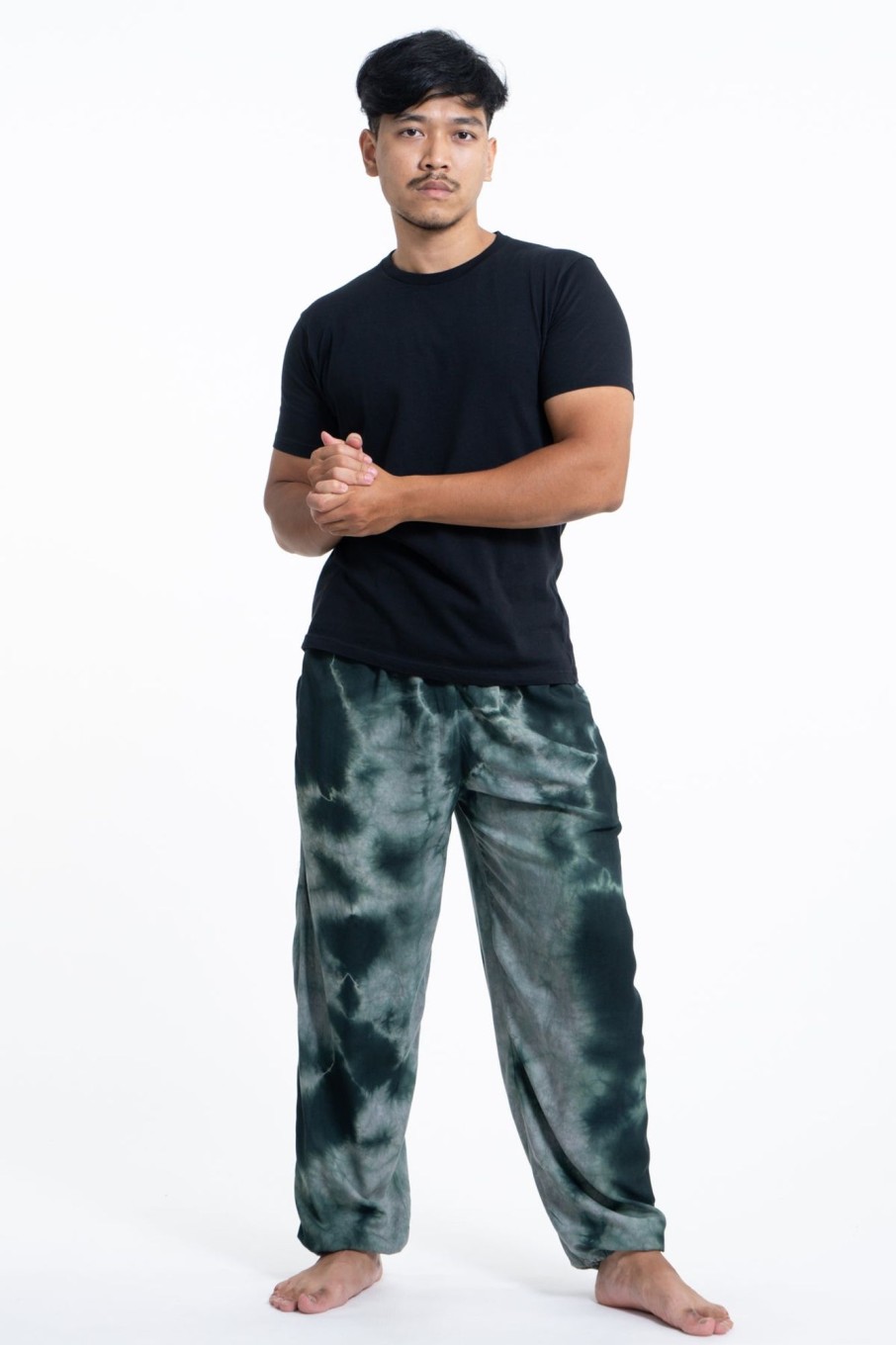 Men HaremPants | Tie Dye Drawstring Men'S Yoga Massage Pants In Dark Teal