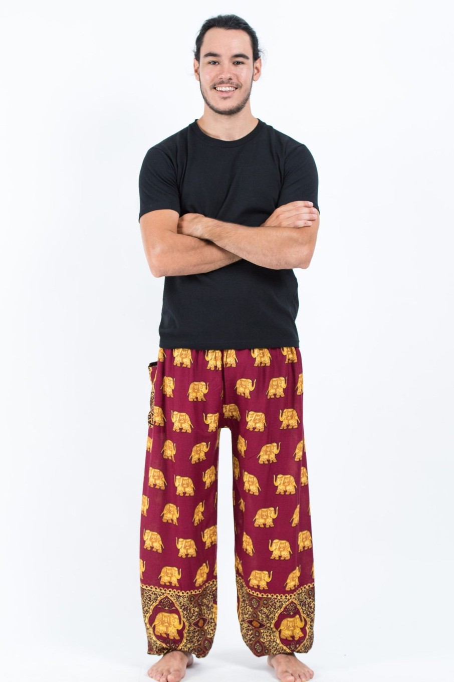 Men HaremPants | Golden Elephant Men'S Elephant Pants In Maroon