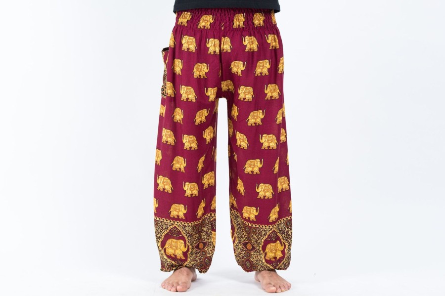 Men HaremPants | Golden Elephant Men'S Elephant Pants In Maroon