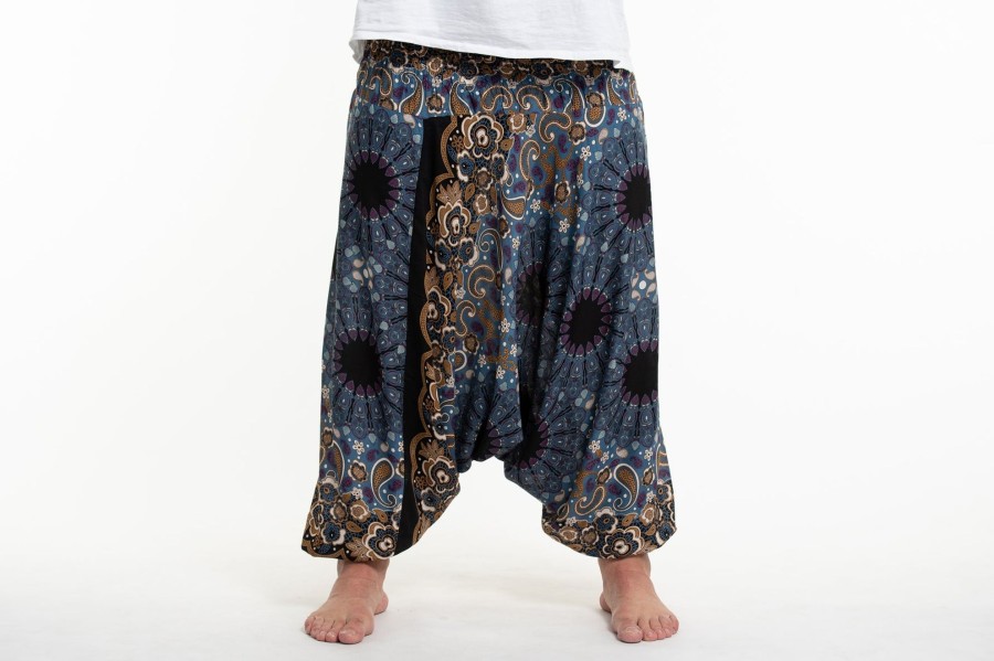 Plus Size HaremPants | Plus Size Paisley Mandalas Drop Crotch Men'S Harem Pants In Gray