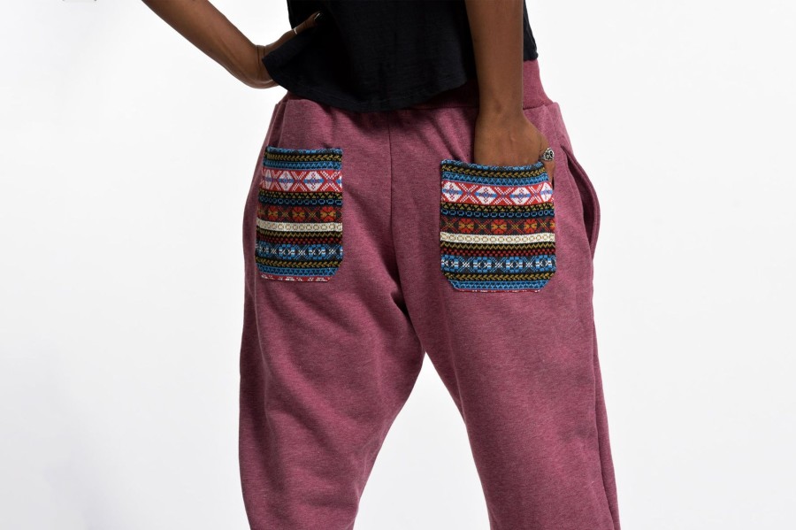 Women HaremPants | Women'S Terry Pants With Aztec Pockets In Red