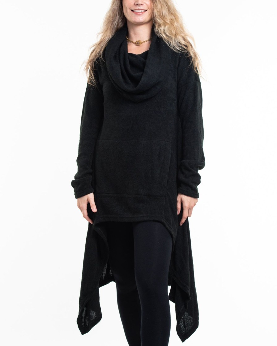 Women HaremPants | Ultra Long Hooded Sweater In Black