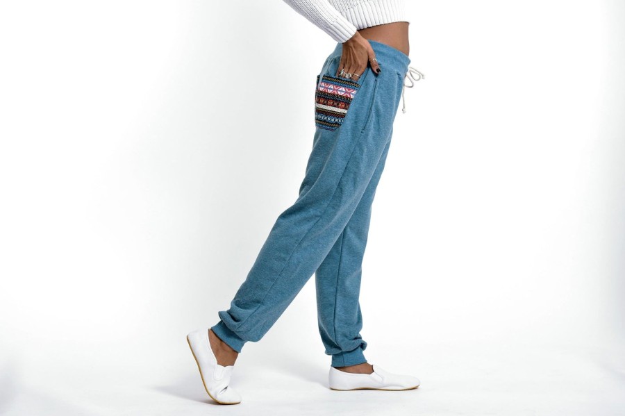 Women HaremPants | Women'S Terry Pants With Aztec Pockets In Blue