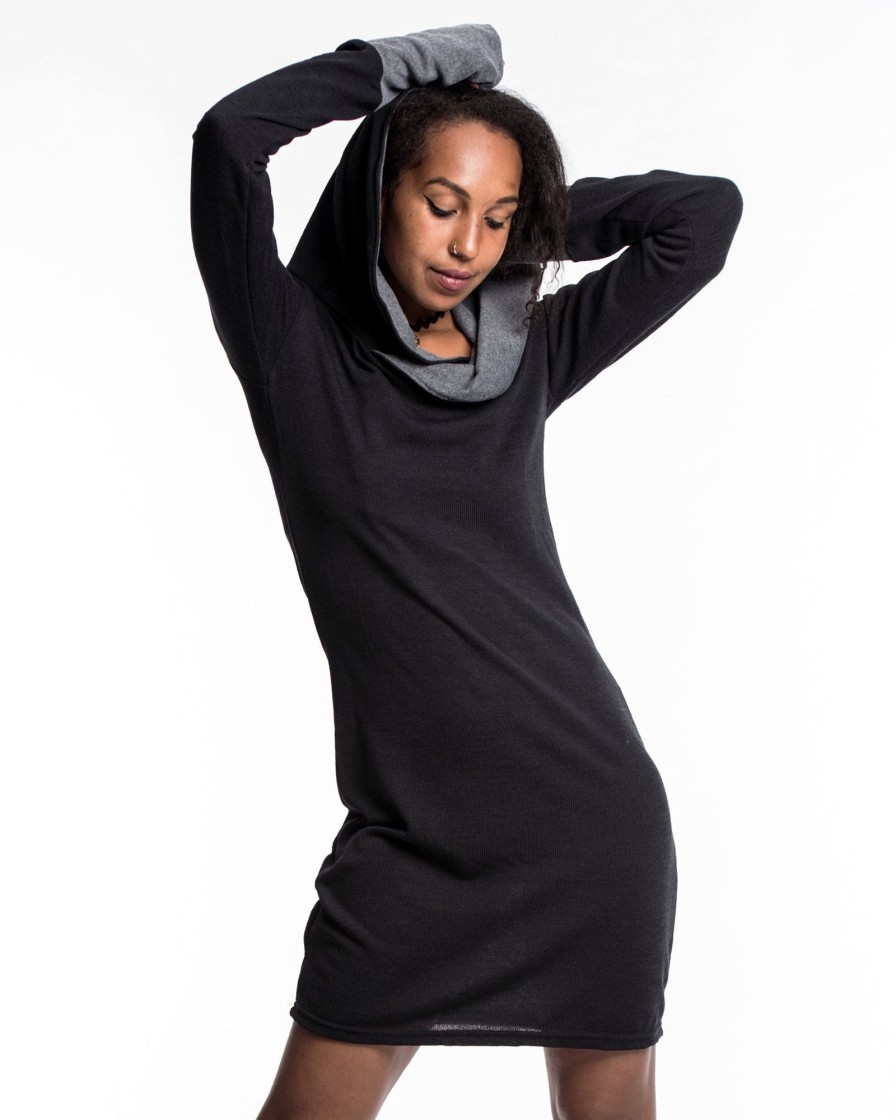 Women HaremPants | Pullover Hoodie Dress In Black Gray Black/Gray