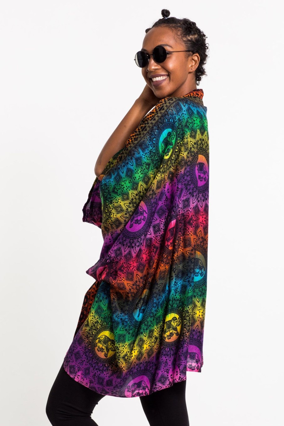 Women HaremPants | Rainbow Elephant Kimono Cardigan In Purple