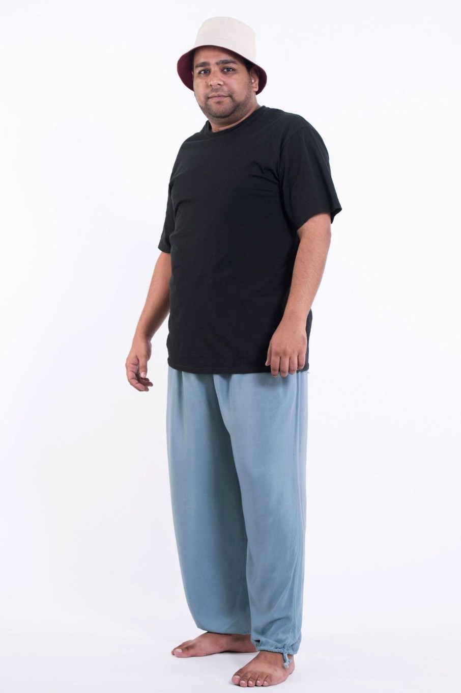 Plus Size HaremPants | Plus Size Solid Color Drawstring Men'S Yoga Massage Pants In Blue Gray