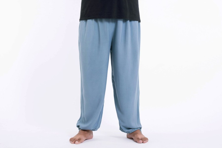 Plus Size HaremPants | Plus Size Solid Color Drawstring Men'S Yoga Massage Pants In Blue Gray