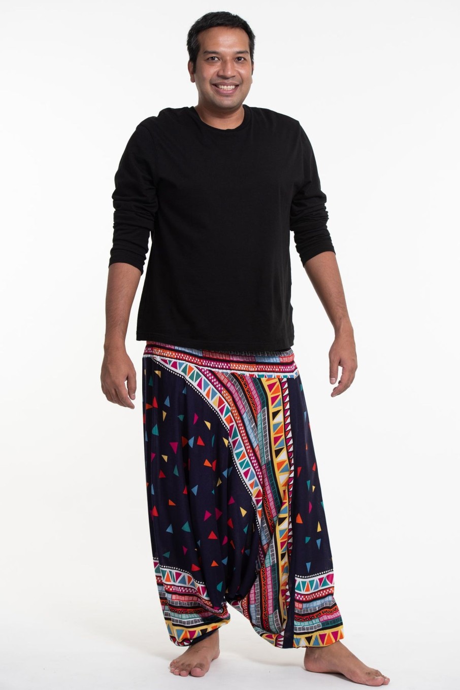 Plus Size HaremPants | Plus Size Triangles Drop Crotch Men'S Harem Pants In Navy