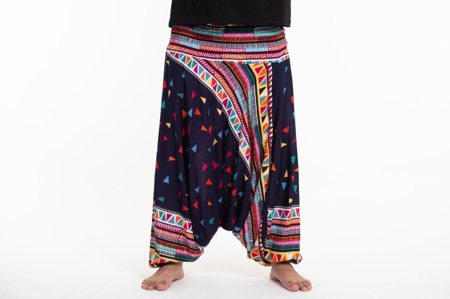 Plus Size HaremPants | Plus Size Triangles Drop Crotch Men'S Harem Pants In Navy