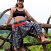 Plus Size HaremPants | Plus Size Traditional Prints Thai Hill Tribe Fabric Women'S Harem Pants With Ankle Straps In Navy