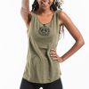 Women HaremPants | Loose Soft Vintage Style Women'S Tank Tops Peace Sign Olive