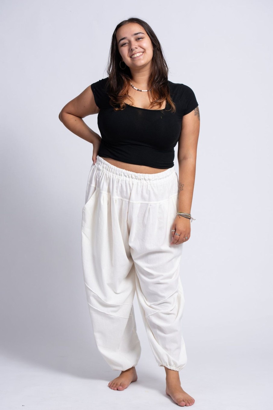 Women HaremPants | Plus Size Genie Women'S Cotton Harem Pants In White