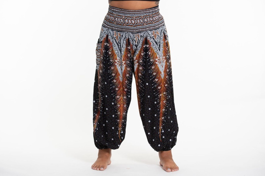 Women HaremPants | Plus Size Peacock Feathers Women'S Harem Pants In Black