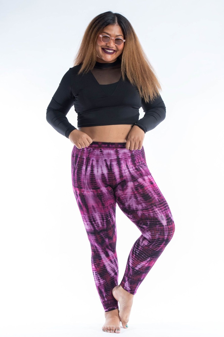 Women HaremPants | Plus Size Lightning Stripes Tie Dye Cotton Leggings In Purple