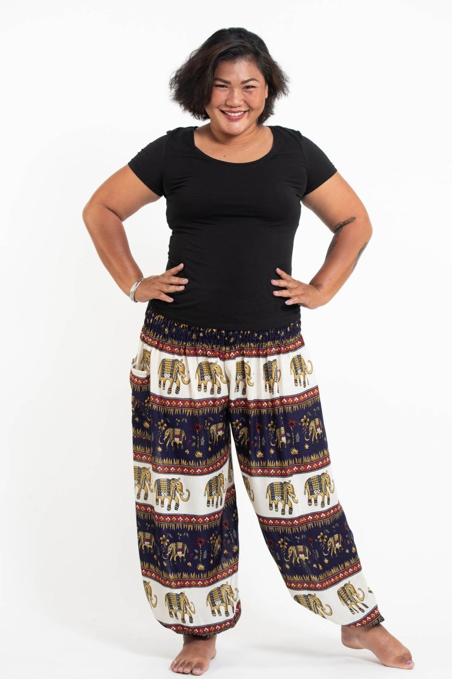 Women HaremPants | Plus Size Elephant Bliss Women'S Elephant Pants In Navy