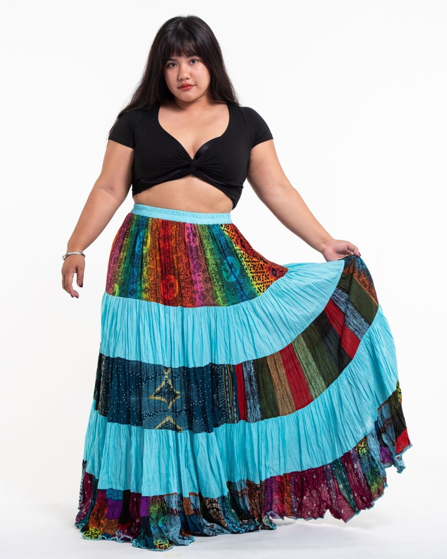 Women HaremPants | Plus Size Patchwork Long Skirt In Blue