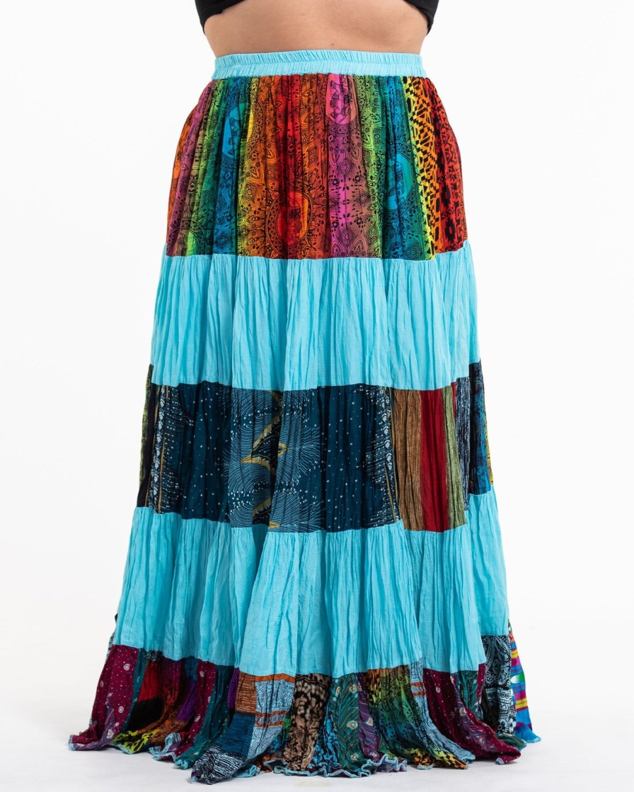 Women HaremPants | Plus Size Patchwork Long Skirt In Blue