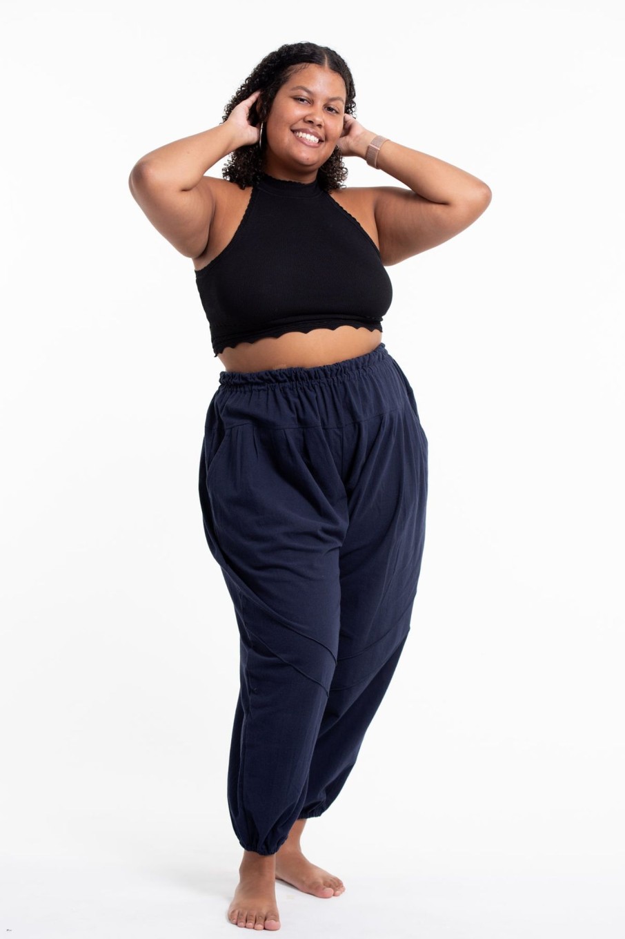 Plus Size HaremPants | Plus Size Genie Women'S Cotton Harem Pants In Navy