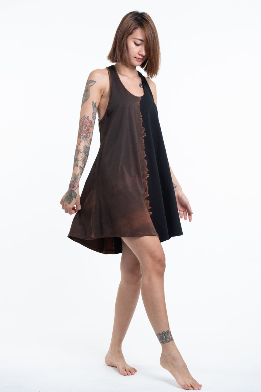 Women HaremPants | Tie Dye Cotton Tank Dress In 08 Black