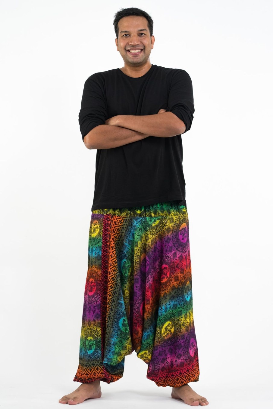 Men HaremPants | Plus Size Rainbow Elephant Drop Crotch Men'S Elephant Pants In Purple