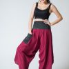 Women HaremPants | Women'S Thai Button Up Cotton Pants With Hill Tribe Trim Red