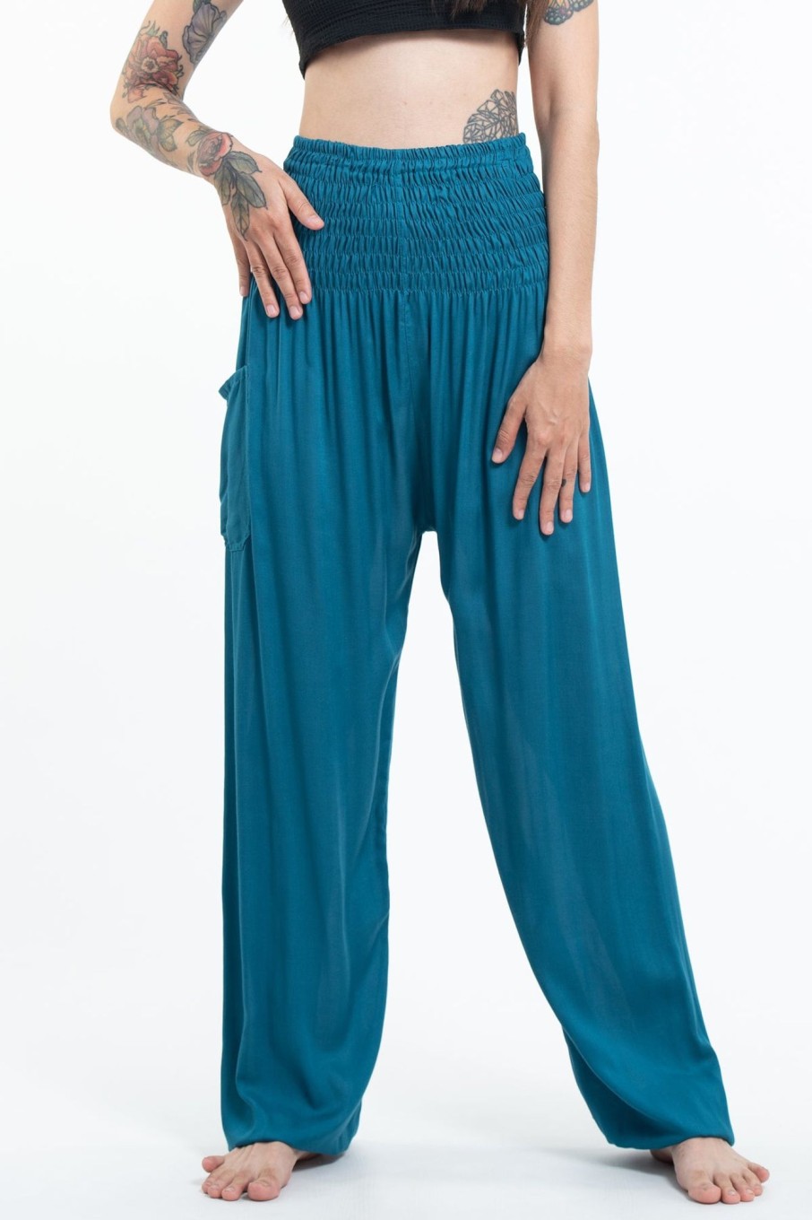 Plus Size HaremPants | Solid Color Women'S Tall Harem Pants In Aqua Blue