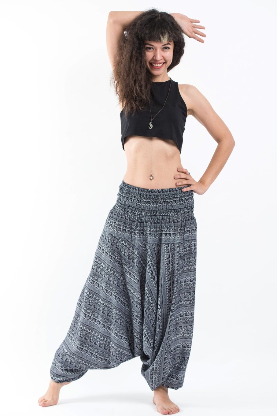 Women HaremPants | Aztec Stripes 2-In-1 Jumpsuit Harem Pants In Black