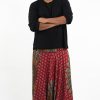 Plus Size HaremPants | Plus Size Peacock Mandalas Drop Crotch Men'S Harem Pants In Red