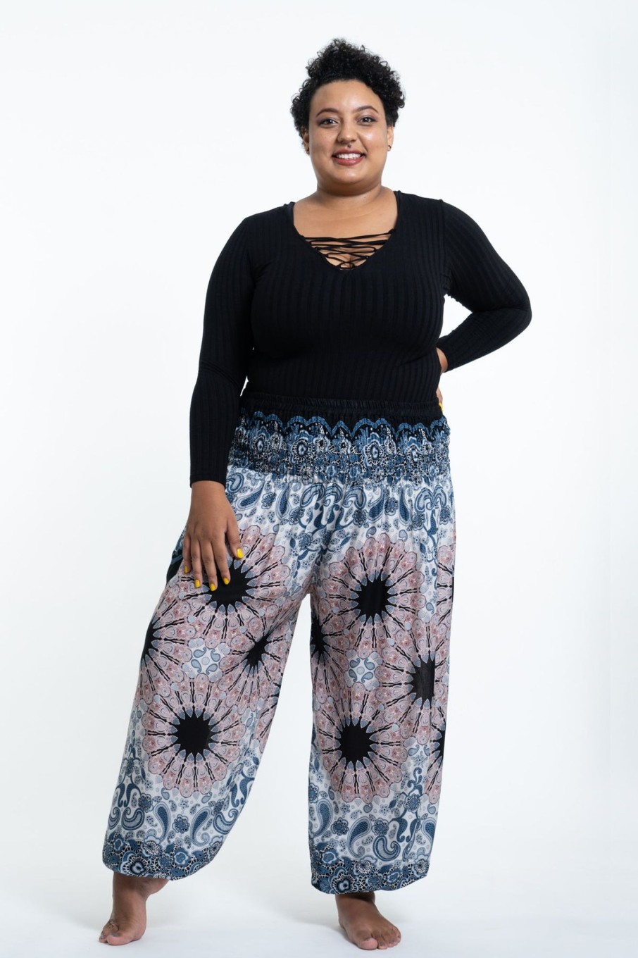 Plus Size HaremPants | Plus Size Paisley Mandalas Women'S Harem Pants In Silver Gray