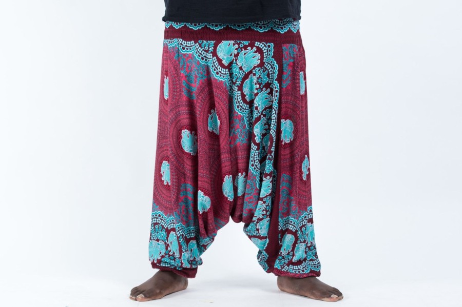 Men HaremPants | Plus Size Mandala Elephant Drop Crotch Men'S Elephant Pants In Red