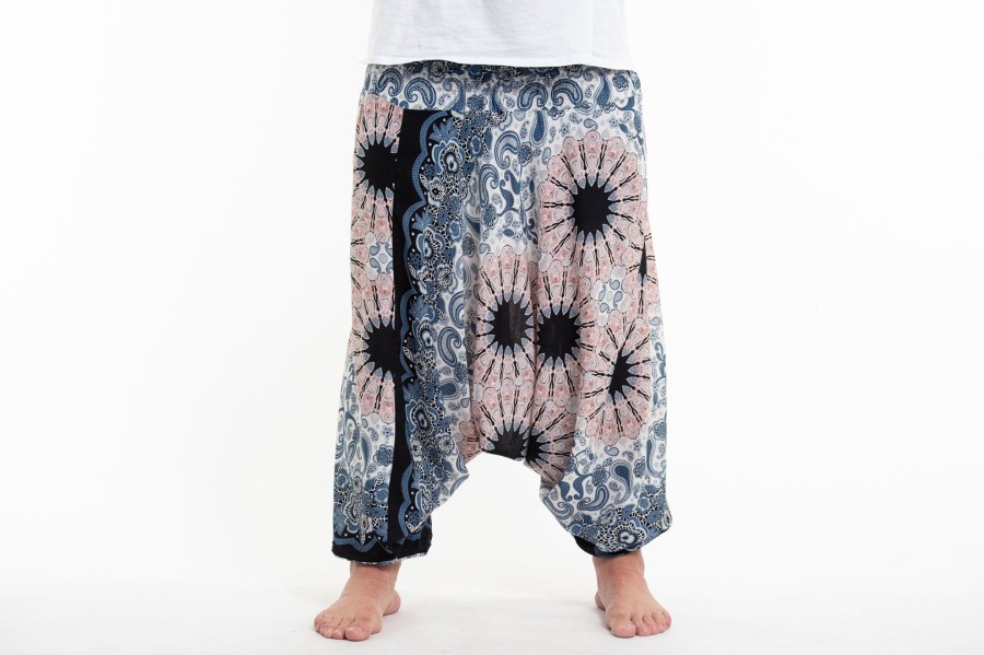 Men HaremPants | Plus Size Paisley Mandalas Drop Crotch Men'S Harem Pants In Silver Gray