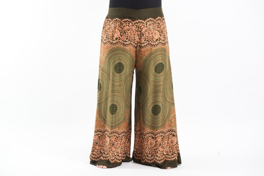 Plus Size HaremPants | Plus Size Geometric Mandalas Palazzo Style Harem Pants In Olive