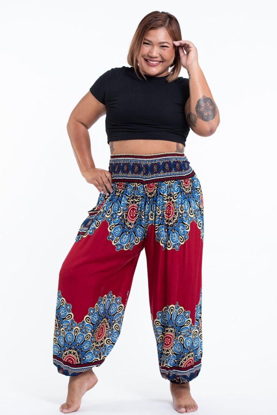 Plus Size HaremPants | Plus Size Peony Mandalas Women'S Harem Pants In Red