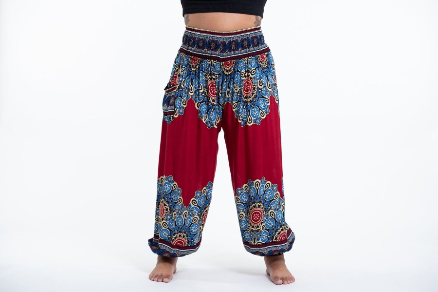 Plus Size HaremPants | Plus Size Peony Mandalas Women'S Harem Pants In Red