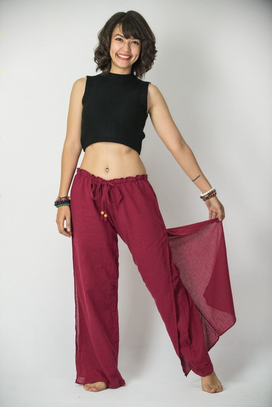 Women HaremPants | Women'S Thai Harem Double Layers Palazzo Pants In Solid Red