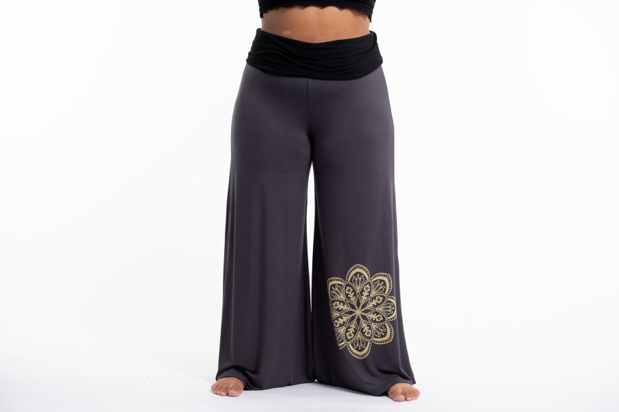 Women HaremPants | Plus Size Mandala Print Wide Leg Palazzo Harem Pants Cotton Spandex In Gray